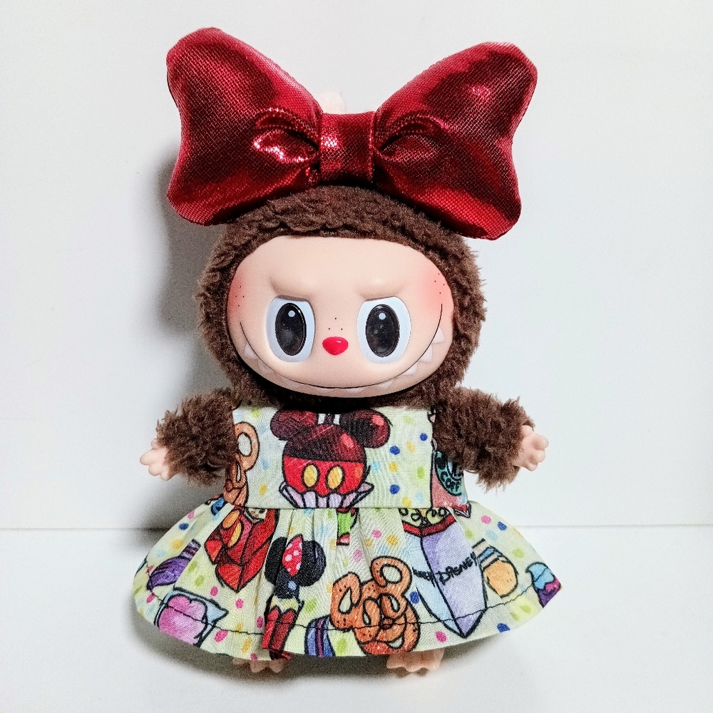 Custom Disney Food Dress and Oversized Metallic Bow